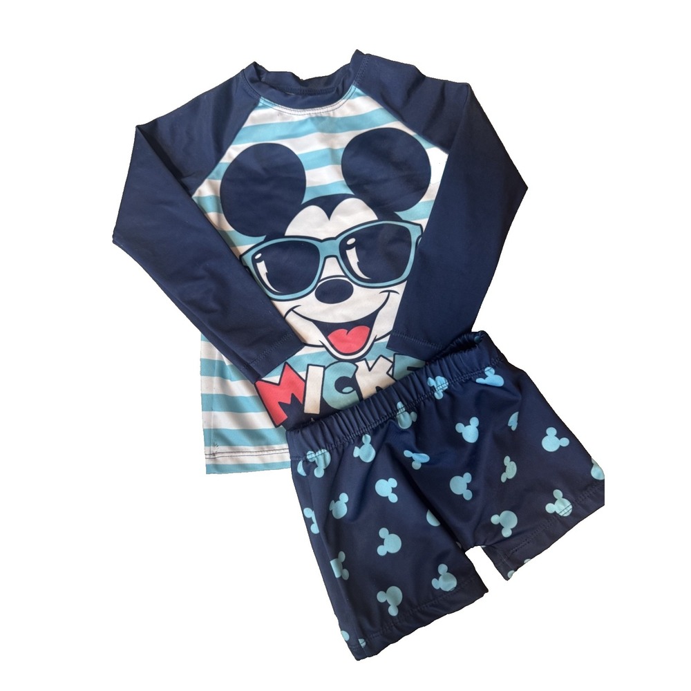 Disney Kids Mickey Mouse Swim Shirt & Shorts Blue & White Toddler Vacation 2T